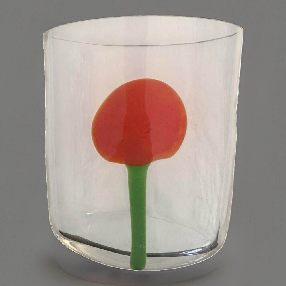 New Carlo Moretti Murano BoraGlass Bud Vase Tumbler‎ Simple Red Flower Signed
